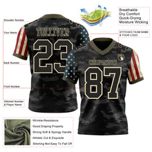 Загрузить изображение в средство просмотра галереи, Custom Camo Black Cream-Olive Authentic American Flag Stars And Stripes Two Tone Salute To Service 7V7 Flag Football Jersey

