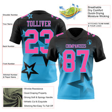 Laden Sie das Bild in den Galerie-Viewer, Custom Black Pink-Sky Blue Authentic Star Gradient 7V7 Flag Football Jersey
