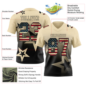 Custom Cream Vintage USA Flag-Black Authentic Star Gradient 7V7 Flag Football Jersey