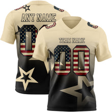 Laden Sie das Bild in den Galerie-Viewer, Custom Cream Vintage USA Flag-Black Authentic Star Gradient 7V7 Flag Football Jersey
