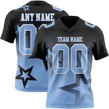 Laden Sie das Bild in den Galerie-Viewer, Custom Black Light Blue-White Authentic Star Gradient 7V7 Flag Football Jersey
