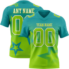 Laden Sie das Bild in den Galerie-Viewer, Custom Teal Neon Green-White Authentic Star Gradient 7V7 Flag Football Jersey
