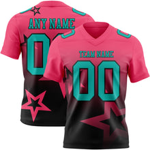 Laden Sie das Bild in den Galerie-Viewer, Custom Neon Pink Aqua-Black Authentic Star Gradient 7V7 Flag Football Jersey

