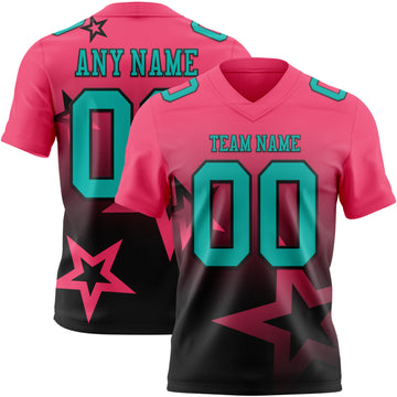 Custom Neon Pink Aqua-Black Authentic Star Gradient 7V7 Flag Football Jersey