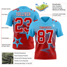 Laden Sie das Bild in den Galerie-Viewer, Custom Sky Blue Red-White Authentic Star Gradient 7V7 Flag Football Jersey
