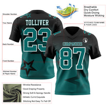 Laden Sie das Bild in den Galerie-Viewer, Custom Black Teal-White Authentic Star Gradient 7V7 Flag Football Jersey

