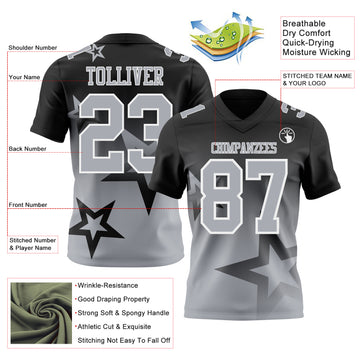 Custom Black Gray-White Authentic Star Gradient 7V7 Flag Football Jersey