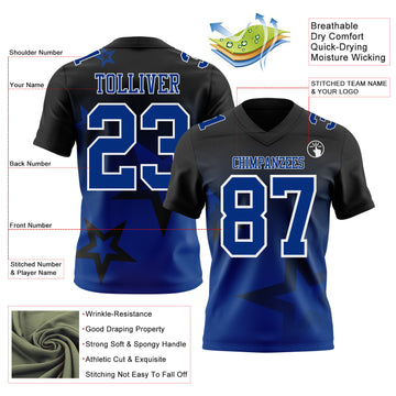 Custom Black Royal-White Authentic Star Gradient 7V7 Flag Football Jersey