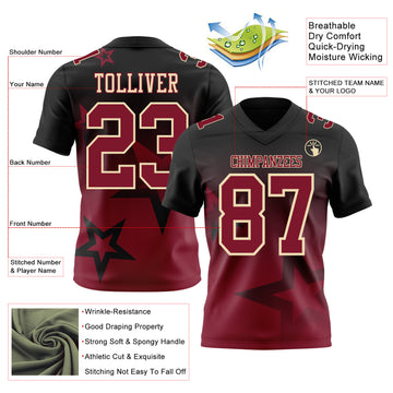Custom Black Crimson-Cream Authentic Star Gradient 7V7 Flag Football Jersey