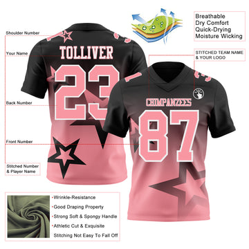 Custom Black Medium Pink-White Authentic Star Gradient 7V7 Flag Football Jersey