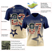 Laden Sie das Bild in den Galerie-Viewer, Custom Navy Vintage USA Flag-Cream Authentic Star Gradient 7V7 Flag Football Jersey
