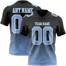 Laden Sie das Bild in den Galerie-Viewer, Custom Black Light Blue-White Authentic Fluid Wave Line Fade 7V7 Flag Football Jersey
