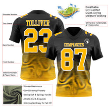 Laden Sie das Bild in den Galerie-Viewer, Custom Black Gold-White Authentic Fluid Wave Line Fade 7V7 Flag Football Jersey
