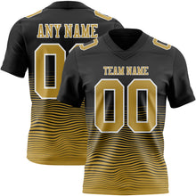 Laden Sie das Bild in den Galerie-Viewer, Custom Black Old Gold-White Authentic Fluid Wave Line Fade 7V7 Flag Football Jersey
