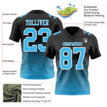 Laden Sie das Bild in den Galerie-Viewer, Custom Black Sky Blue-White Authentic Fluid Wave Line Fade 7V7 Flag Football Jersey

