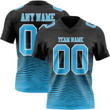 Laden Sie das Bild in den Galerie-Viewer, Custom Black Sky Blue-White Authentic Fluid Wave Line Fade 7V7 Flag Football Jersey

