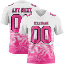 Laden Sie das Bild in den Galerie-Viewer, Custom White Pink-Black Authentic Fluid Wave Line Fade 7V7 Flag Football Jersey
