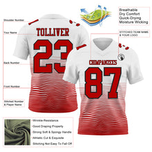 Laden Sie das Bild in den Galerie-Viewer, Custom White Red-Black Authentic Fluid Wave Line Fade 7V7 Flag Football Jersey

