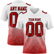 Laden Sie das Bild in den Galerie-Viewer, Custom White Red-Black Authentic Fluid Wave Line Fade 7V7 Flag Football Jersey
