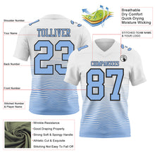 Laden Sie das Bild in den Galerie-Viewer, Custom White Light Blue-Black Authentic Fluid Wave Line Fade 7V7 Flag Football Jersey
