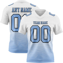 Laden Sie das Bild in den Galerie-Viewer, Custom White Light Blue-Black Authentic Fluid Wave Line Fade 7V7 Flag Football Jersey
