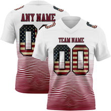 Laden Sie das Bild in den Galerie-Viewer, Custom White Vintage USA Flag Crimson-Black Authentic Fluid Wave Line Fade 7V7 Flag Football Jersey
