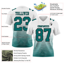 Laden Sie das Bild in den Galerie-Viewer, Custom White Teal-Black Authentic Fluid Wave Line Fade 7V7 Flag Football Jersey
