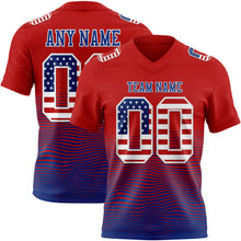 Laden Sie das Bild in den Galerie-Viewer, Custom Red USA Flag Royal-White Authentic Fluid Wave Line Fade 7V7 Flag Football Jersey

