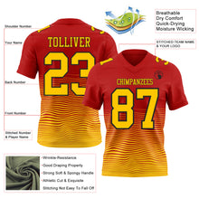 Laden Sie das Bild in den Galerie-Viewer, Custom Red Yellow-Black Authentic Fluid Wave Line Fade 7V7 Flag Football Jersey

