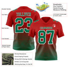 Laden Sie das Bild in den Galerie-Viewer, Custom Red Kelly Green-White Authentic Fluid Wave Line Fade 7V7 Flag Football Jersey
