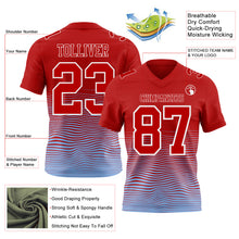 Laden Sie das Bild in den Galerie-Viewer, Custom Red Light Blue-White Authentic Fluid Wave Line Fade 7V7 Flag Football Jersey
