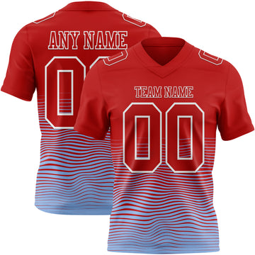 Custom Red Light Blue-White Authentic Fluid Wave Line Fade 7V7 Flag Football Jersey
