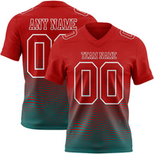 Laden Sie das Bild in den Galerie-Viewer, Custom Red Teal-White Authentic Fluid Wave Line Fade 7V7 Flag Football Jersey
