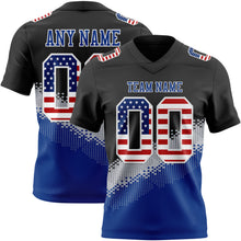 Laden Sie das Bild in den Galerie-Viewer, Custom Black USA Flag Gray Royal-White Authentic Geometric Gradient 7V7 Flag Football Jersey
