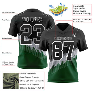 Custom Black Gray Green-White Authentic Geometric Gradient 7V7 Flag Football Jersey