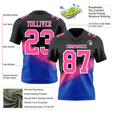 Custom Black Pink Thunder Blue-White Authentic Geometric Gradient 7V7 Flag Football Jersey