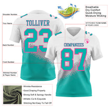 Laden Sie das Bild in den Galerie-Viewer, Custom White Aqua Gray-Pink Authentic Geometric Gradient 7V7 Flag Football Jersey

