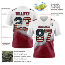 Laden Sie das Bild in den Galerie-Viewer, Custom White Vintage USA Flag Gray Crimson-Black Authentic Geometric Gradient 7V7 Flag Football Jersey
