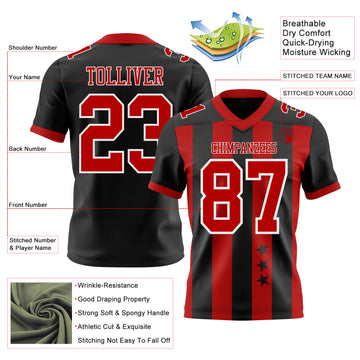 Custom Black Red-White Authentic Stars And Stripes 7V7 Flag Football Jersey