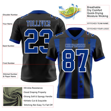 Custom Black Royal-White Authentic Stars And Stripes 7V7 Flag Football Jersey