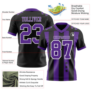 Custom Black Purple-White Authentic Stars And Stripes 7V7 Flag Football Jersey