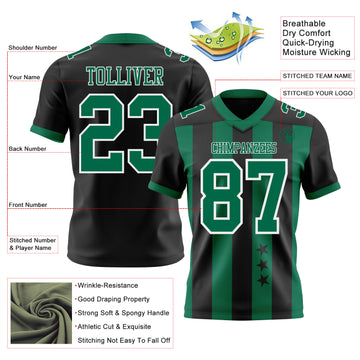 Custom Black Kelly Green-White Authentic Stars And Stripes 7V7 Flag Football Jersey