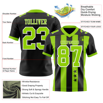 Custom Black Neon Green-White Authentic Stars And Stripes 7V7 Flag Football Jersey