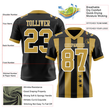 Custom Black Old Gold-White Authentic Stars And Stripes 7V7 Flag Football Jersey