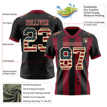 Laden Sie das Bild in den Galerie-Viewer, Custom Black Vintage USA Flag Crimson-Cream Authentic Stars And Stripes 7V7 Flag Football Jersey
