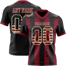 Laden Sie das Bild in den Galerie-Viewer, Custom Black Vintage USA Flag Crimson-Cream Authentic Stars And Stripes 7V7 Flag Football Jersey
