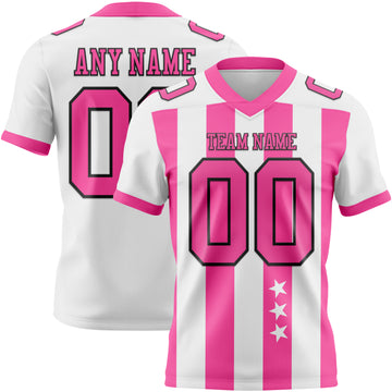 Custom White Pink-Black Authentic Stars And Stripes 7V7 Flag Football Jersey
