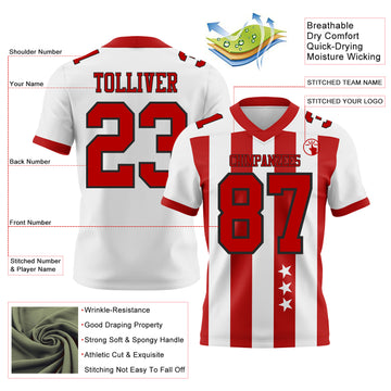 Custom White Red-Black Authentic Stars And Stripes 7V7 Flag Football Jersey