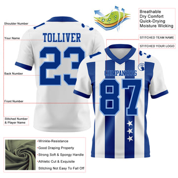 Custom White Royal-Light Blue Authentic Stars And Stripes 7V7 Flag Football Jersey