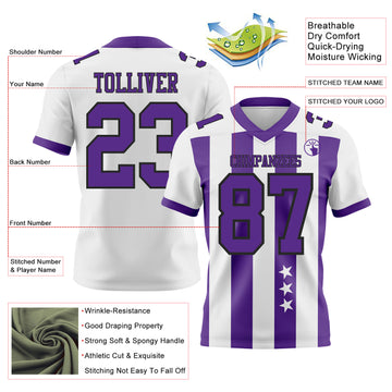 Custom White Purple-Black Authentic Stars And Stripes 7V7 Flag Football Jersey